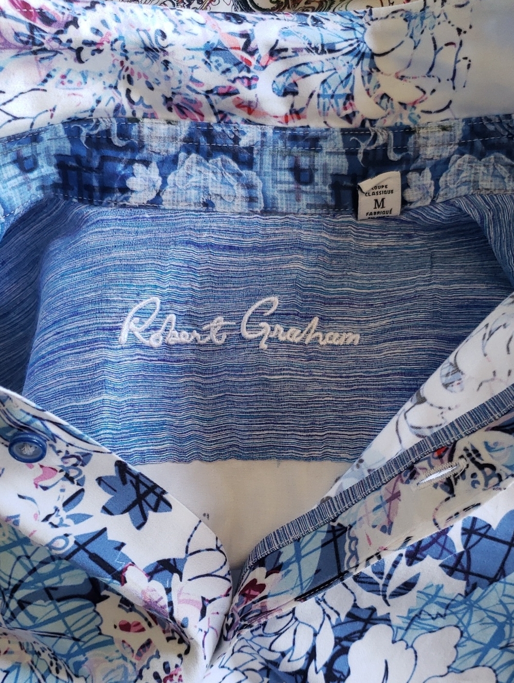 Robert Graham Men’s Blue Floral Button-Up Shirt Jacket M - Picture 6 of 7